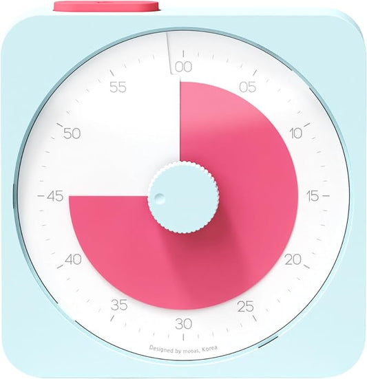 mooas Visual Timer for Kids & Adults, 60 Minute Analog Countdown Timer for Classroom School, Homeschooling, Silent Visual Timer for Study ADHD Pomodoro Time Management Battery Operated (Pink)