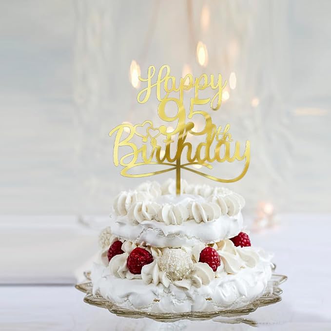 Sleyberoy Acrylic Happy 95th Birthday Cake Topper- Hello 95,Cheers to 95 Years,95th Anniversary/Birthday Party、 men and women Happy Ninety-five Birthday Selected cake decoration (95th)