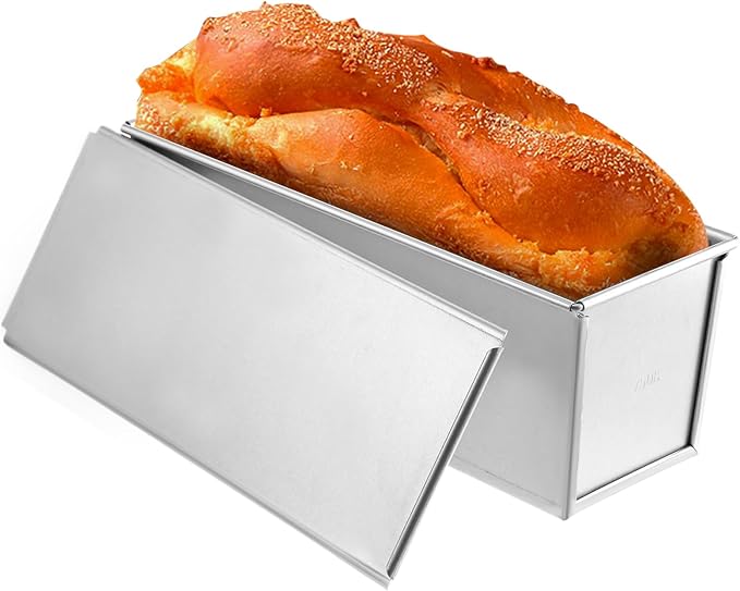 1 Pack Pullman Loaf Pan with Lid, 13x4 Inch Large Capacity Bread Loaf Pan with Cover, Non-Stick Bakeware for Baking Bread, Carbon Steel Bread Toast Box with Cover, Pullman Loaf Pan for Sandwich Bread