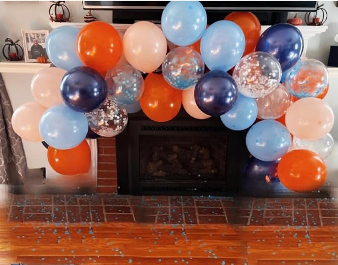141 Pack Blue and Orange Balloon Arch Kit, Baby Navy Blue Balloons Garland Kit with Pastel Light Orange Confetti Balloons, Party Decoration for Baby Boys Kids Birthday Party Decor