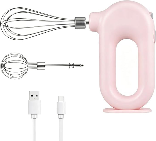 Cyrank Cordless Hand Mixer, Handheld Mixer Electric Hand Mixer 4 Speed Electric Handheld Mini Egg Beater USB Charing 1500mah(Pink)