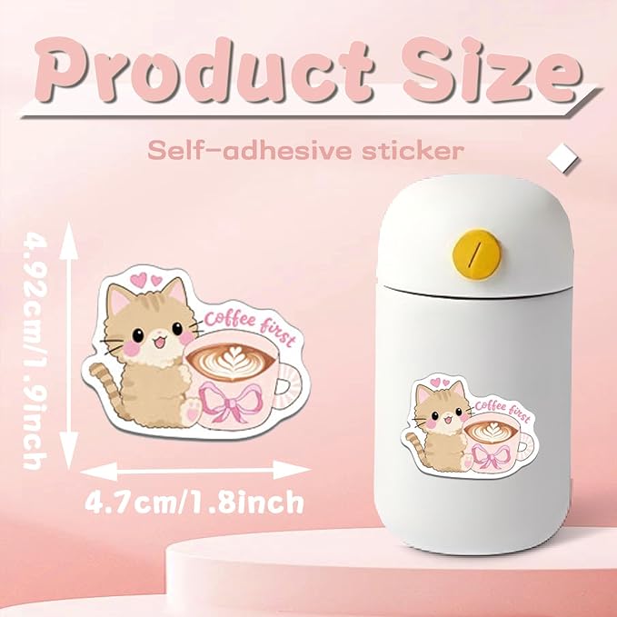 100 Pcs Coffee Lover Pink Stickers Funny Coffee Time Aesthetic Vinyl Waterproof Stickers for Water Bottles Cups Laptops Bike Car Luggage Skateboard