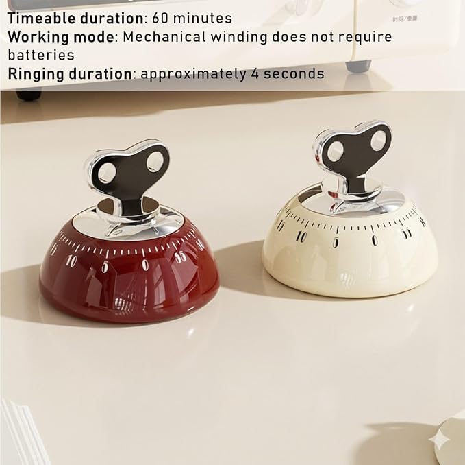 Retro Mechanical Kitchen Timer,60-Minute Countdown with Magnetic Back, Wind-Up Design, Loud Alarm for Cooking, Home Use（White and Plastic Material）