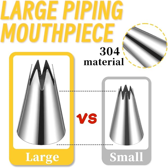 18 Inch Large Piping Bags and Tips Set,100PCS Extra large piping bags Disposable with 5 Piping Tips(Round Tip/Open Tip/Closed Star Tip/Drop Flower Tip/French Star Tip for Cupcakes,Cookie,Cake decor
