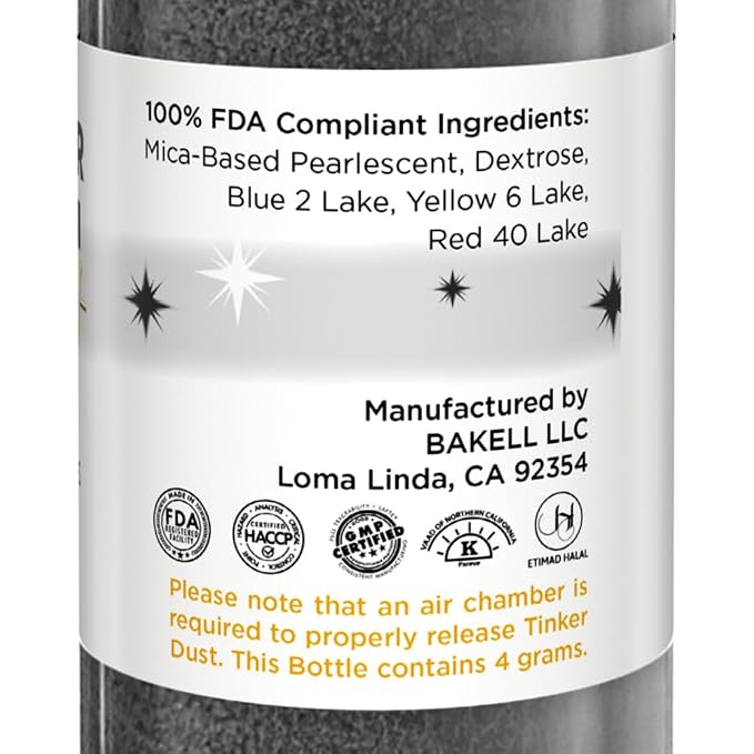Bakell - Black Tinker Dust (4g, 1x Mini Spray Pump) Edible Glitter for Food, Desserts, and Baked Goods!