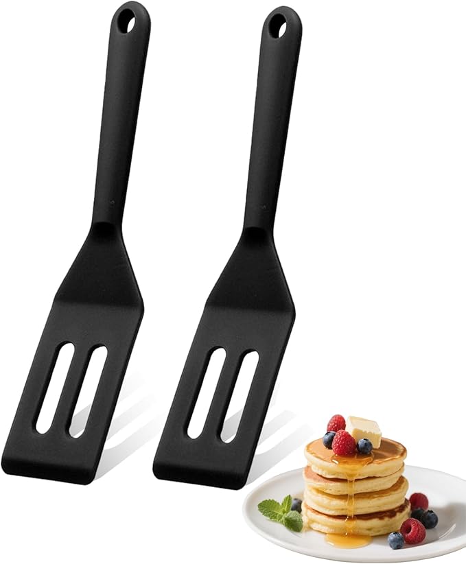 Small Silicone Spatulas 2 Pack: Mini Heat-Resistant Spatula for Nonstick Pans, Thin Baking Utensil for Cookies, Brownies & Kitchen Use (Black Set 1)