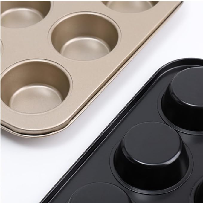 2-Pack 12-Cup Muffin Pan, Nonstick Bakeware | Golden carbon steel cupcake baking tray, BPA-free and easy release. Oven-safe for muffins and cupcakes. Great for home baking