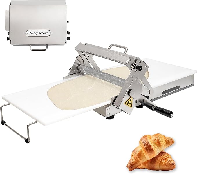 12-inch Folding Dough Sheeter, Professional Pastry Maker with Thickness Adjustment (0.1-20mm), 3X Faster & Foldable Design for Easy Storage, Ideal for Croissants, Pie Crusts at Home and Bakery
