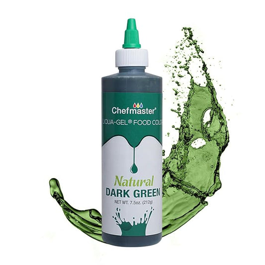 Chefmaster Dark Green Natural Food Coloring | Plant-Based Dye for Icing, Fondant, Mousse, Pudding | Decorating Non-Bake Desserts | Easy-to-Use | Manufactured in the USA | 7.5 oz