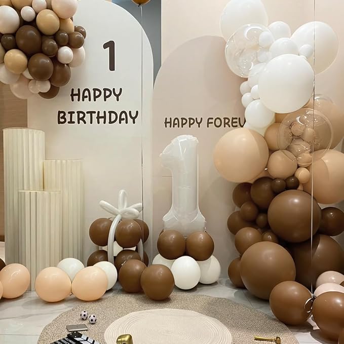 MEBAY Boho Brown Balloon Garland Arch Kit, 166Pcs Coffee Brown Nude White Balloons for Neutral Bear Bridal Baby Shower Birthday Party Decorations