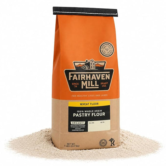 Fairhaven Mill Organic Grain Pastry Flour, 5 lbs Bag | USDA Certified Organic, Non-GMO, Low Protein for Pastry Applications, USA Grown and Milled