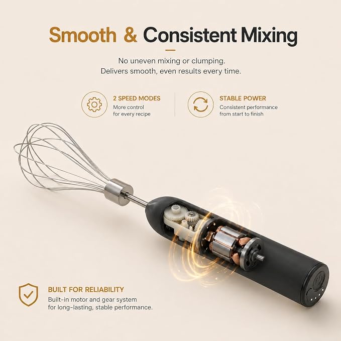 Handheld Electric Egg Beater Whisk,2-Speed USB-C Rechargeable Portable Wireless Balloon Whisk for Eggs, Milkshake Cream, Butter, Baby Food Fruits, Sauces and Soup for Kitchen,Camping Baking-Black