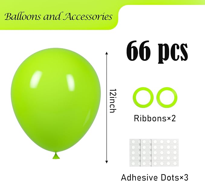 Voircoloria Lime Green Balloons, 66pack 12inch Light Green Latex Party Balloons for St. Patrick's Day Birthday Graduation Bridal Shower Baby Shower Gender Reveal Jungle Safari Theme Party Decorations
