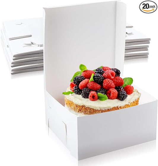 Ireer 20 Pack White Cake Box 12 x 12 x 6 Inch White Cardboard Bakery Box Disposable Pastry Containers for Pie Pastry Cookie Dessert