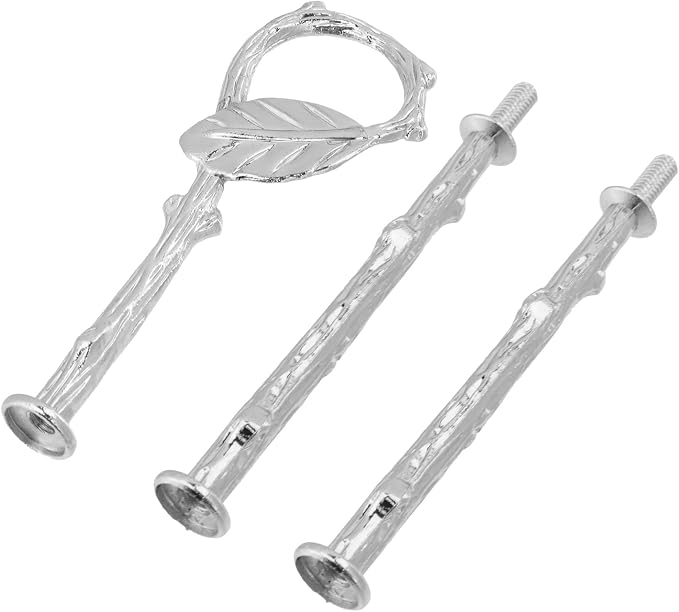 1 Set 3-Tier Leaf Cake Stand Centre Handle Fittings for Home Use | Fruit Cupcake Dessert Plate Handle Fittings Hardware Holding Rod Stand for Wedding Party Festival,Indoor & Outdoor (Silver)