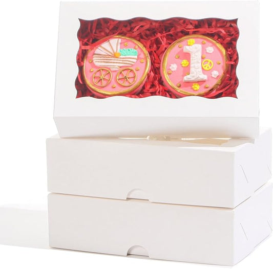 ROSPAKTEK 100pcs 7x4.3x2 Inches White Cookies Boxes Macaron Boxes Chocolate Truffle Boxes Chocolate Covered Strawberries Boxes Bakery Boxes with Window Treat Boxes Charcuterie Boxes for Christmas