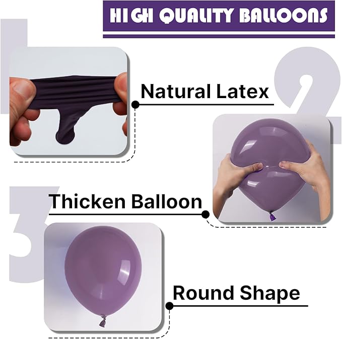 PartyWoo Dusty Purple Balloons 100 pcs Different Sizes of 18 12 10 5 Inch Dark Purple Latex Helium Balloon Arch Kit Garland for Baby Shower Halloween Butterfly Birthday Party Decorations Purple-F50