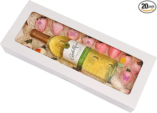 RIFMEAE 20-Pack 16" x 6.5" x 2.5" Cookie Boxes with Window, White Bakery Boxes, Strawberry boxes, Long Treat Boxes for Strawberries and Pastries