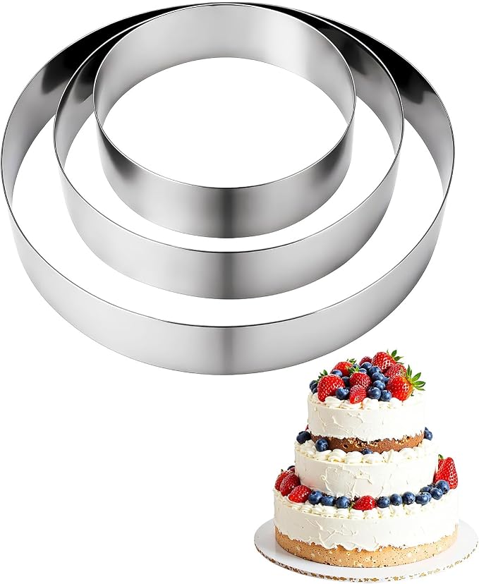 EORTA 3pcs Round Cake Ring Set, 6/8/10 Inch Stainless Steel Pancake Biscuit Cutter Tier Cake Maker Circle Mold