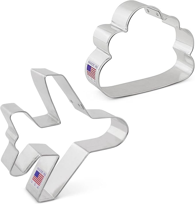 Ann Clark Air Travel and Flying Cookie Cutters 2-Pc Set (Airplane, Cloud) Made in USA