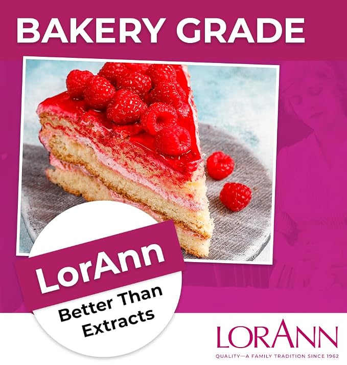 LorAnn Oils Raspberry Bakery Emulsion: True Essence, Ideal for Boosting Fruit Tones in Cakes, Cookies & Desserts, Gluten-Free, Keto-Friendly, Extract Substitute Essential for Your Kitchen, 4 Oz