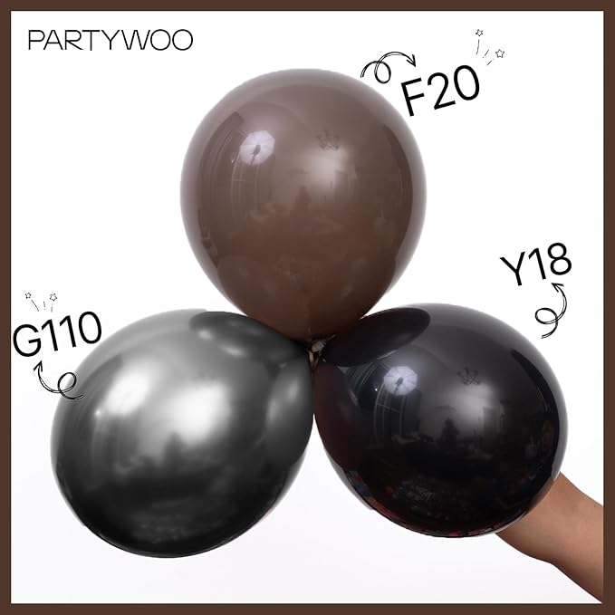PartyWoo Dark Brown Balloons 100pcs Different Sizes of 18 12 10 5 Inch Boho Coffee Neutral Fall Balloon Arch Kit for Bachelorette Baby Shower Anniversary Birthday Party Decorations Brown-F20