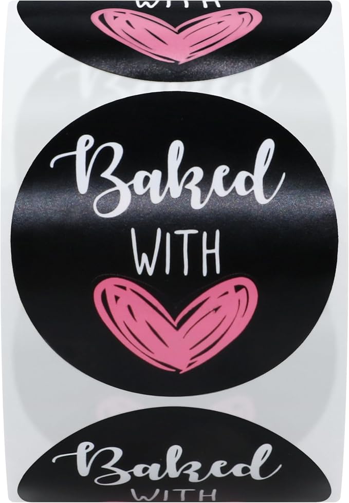 Hybsk Baked with Love Stickers for Bakeries Bake Sales Presents Seals Weddings Baby Showers Events Baking Stickers(2 inch)
