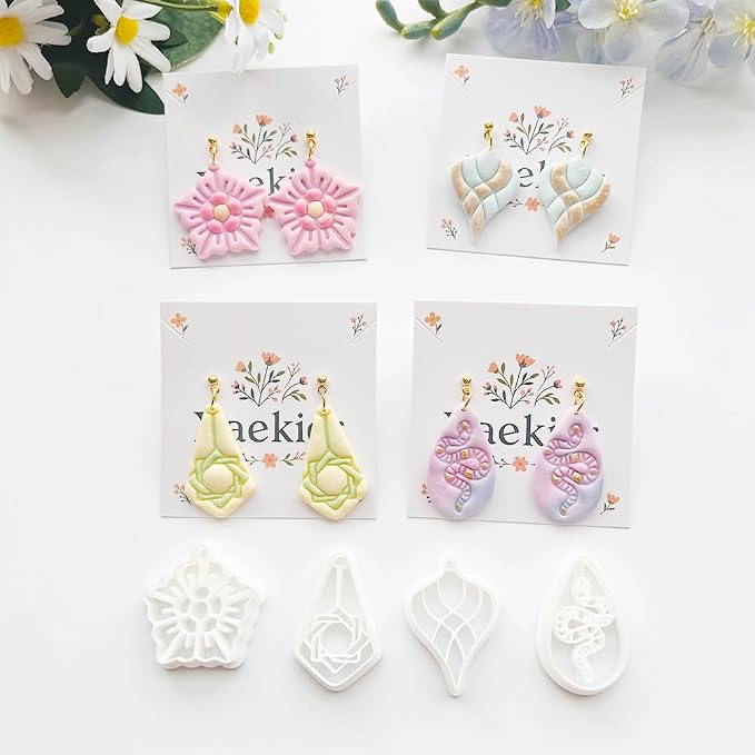 Xaekicr 9 Pcs Boho Polymer Clay Cutters with Hole - Lotus, Leaf & Mandala Shape Jewelry Making Tools for Earrings & Pendants, Soft Clay Molds