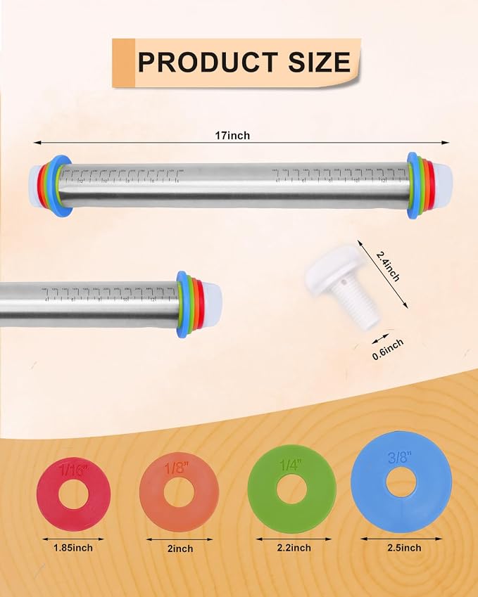 eZAKKA Adjustable Rolling Pin with Thickness Rings, 17inch Clay Pottery for Clay Tools, Pottery Tools with Clay Slab Roller & Clay Guides Sticks