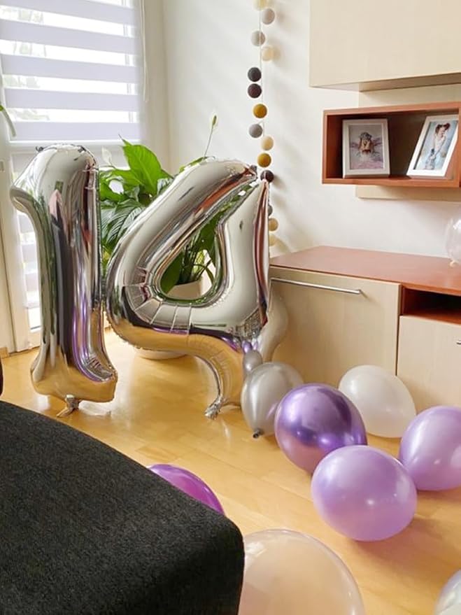 40 Inch Large Numbers Balloon, 4 Silver Ballon for 4th 14 40 44 Birthday Party, Balloon 4 Number for Graduations Wedding Supplies