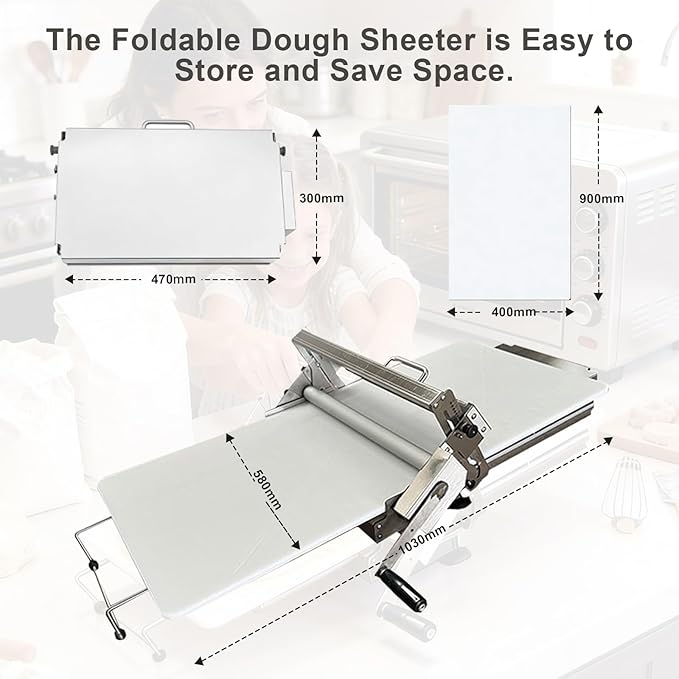 Dough Sheeter Machine,Foldable Manual Dough Rolling Machine with Adjustable Thickness 0-25mm,Stainless Steel Portable Pastry Roller for Commercial Home Bakery,Puff Pastry & Pizza Dough (40.5"x22.8") | Dough Sheeter Machine,Foldable Manual Dough Rolling...