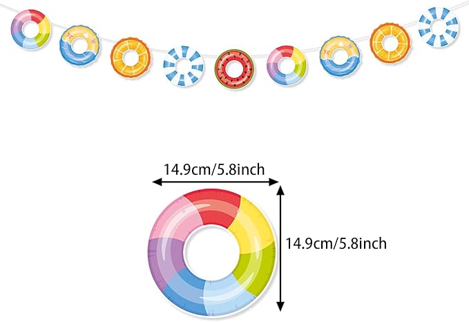 Zwiebeco Seaside Happy Birthday Party Decoration Banner Bunting Garland Hanging Paper for Summer Tropical Hawaiian Beach Pool Themed Boys Girls Kids Accessories Supplies