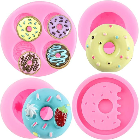 Zixiang Donut Silicone Mold Doughnut Fondant Molds for Cake Decorating Cupcake Topper Gummy Candy Chocolate Gum Paste Polymer Clay Set of 4