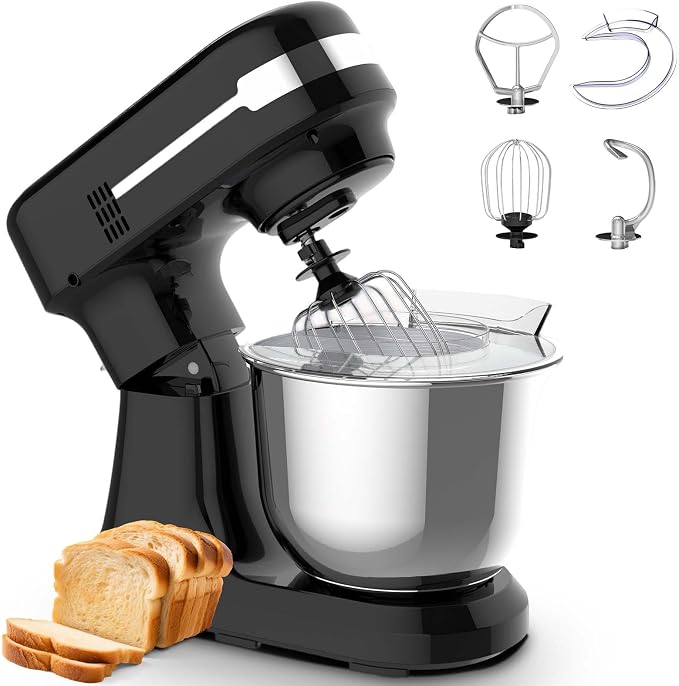 HRVEOCEI 5.5QT Kitchen In The Box Stand Mixer For Baking, Electric Spiral Mixer With Dough Hook, Wire Whip & Beater,350W 12-Speed Tilt-Head Food Mixer, Grey (Black)