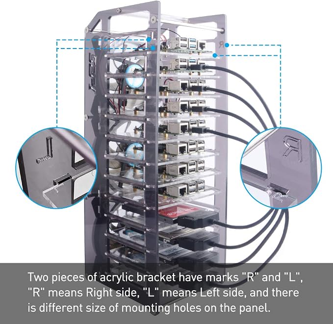 GeeekPi Cluster Case for Raspberry Pi - Stackable 12-Layer Rack With Cooling Fan 120mm RGB LED 5V for Raspberry Pi 4B/3B+/3B/2B/B+ and Jetson Nano