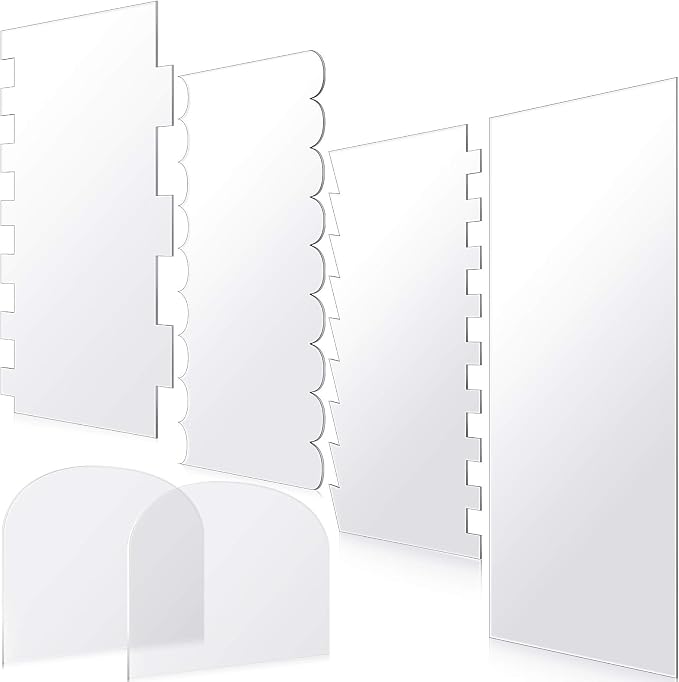 Patelai 6 Pieces Clear Acrylic Cake Scraper Smoother Set Large Cakes Smoother Scraper Cake Stripes Edge Contour Comb for DIY Icing Frosting Buttercream Cream Decorating Mousse Kitchen Baking Tool