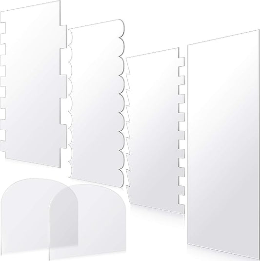 Patelai 6 Pieces Clear Acrylic Cake Scraper Smoother Set Large Cakes Smoother Scraper Cake Stripes Edge Contour Comb for DIY Icing Frosting Buttercream Cream Decorating Mousse Kitchen Baking Tool
