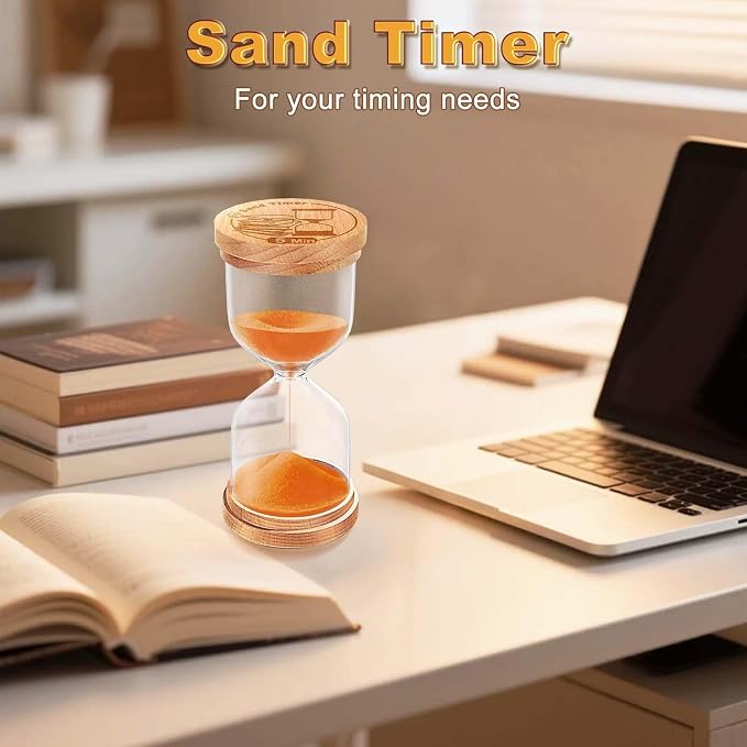 CNCJ 15 Minute Wooden Sand Timer, Hourglass Orange Small Sand Clock Reloj De Arena for Desk Decor Kitchen Classroom Office Study Home Decoration