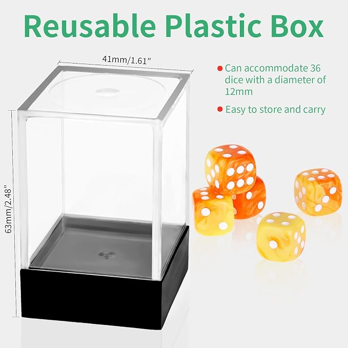 36 of Pack 12MM 6 Sided MINI Dice Set,Two Colours D6 Game Dice Set, 6 Sided Standard Dices for Yahtzee, Bunco,with Portable Plastic Box(Orange Yellow)