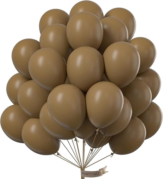 PartyWoo Brown Balloons 100pcs 12 Inch Boho Neutral Coffee Tan Fall Latex Helium Balloons for Wedding Baby Shower Gender Reveal Graduation Safari Woodland Birthday Fall Party Decorations Brown-F09
