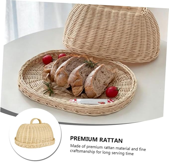 Rattan Khaki Woven Protective Basket Kitchen Dustproof Flyproof Fruit Bread Storage Organizer
