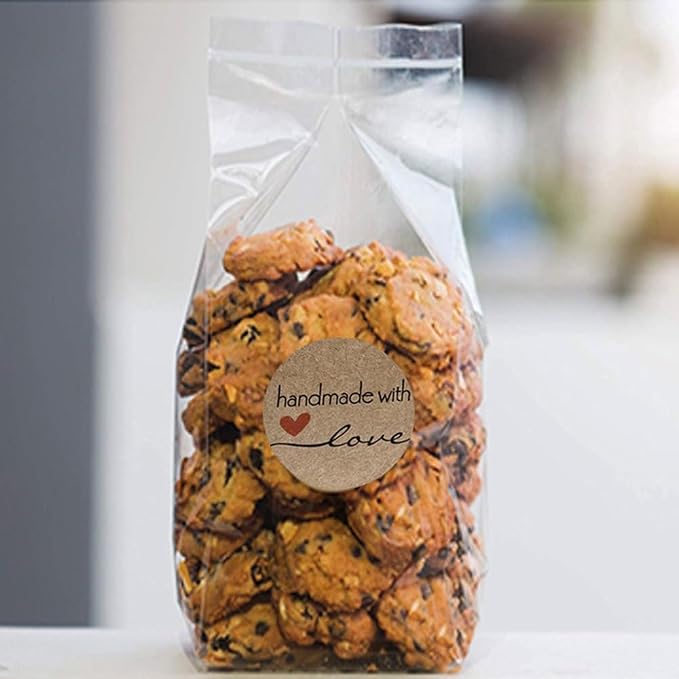 1000PCS Homemade with Love Stickers,1 Inch Small Round Kraft Baking Stickers Label Sticker for Baked Goods Packaging Jam, Jelly Jar Canning Bottles,Cookie Bags with Lines (Brown1)