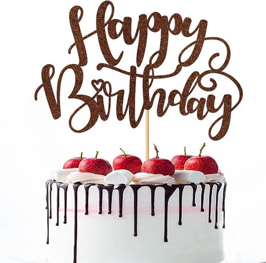 Handmade Glitter Happy Birthday Cake Topper,Birthday Party Cake Decorations, Anniversary/Birthday Party Decoration Supplies (Brown)
