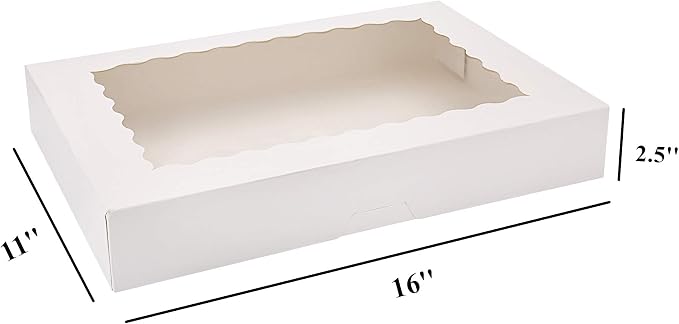Tcoivs 20-Pack 16" x 11" x 2.5" Bakery Boxes with Window Hold 12 Donuts, Auto-Popup Large Cookie Boxes, Treat Boxes for Pastries (White)