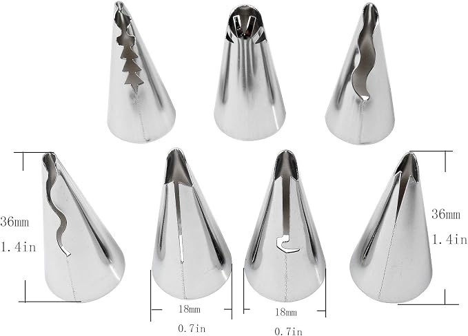 Ruffle Decorating Tube Set 7PCS 304 Stainless Steel Russian Ruffle Icing Piping Tips Bobbi Skirt Piping Nozzles For Cake Cupcake Decorating