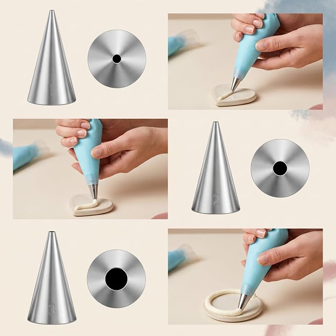 6 Pcs Round Piping Tips Set, Stainless Steel Frosting Tips Professional Pastry Decorating Tip Cake Writing Icing Decorating Tool for Easy Cake Cupcake Dessert Cookies Decoratings
