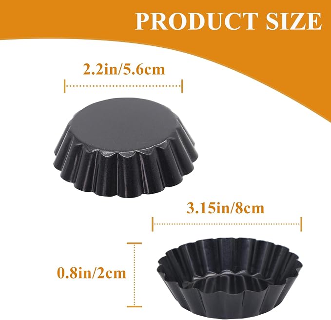 Tart Pan with Removable Bottom, Quiche Pans Carbon Steel Tart Mold for Baking (3-Inch Fixed Bottom-8PCS)