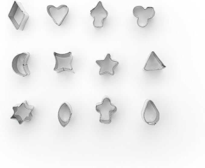 Fox Run Mini Shapes Fondant Cutter Set, Small Star, Diamond, Heart, Clover, Spade, Moon, Oval, 12-Piece, Stainless Steel