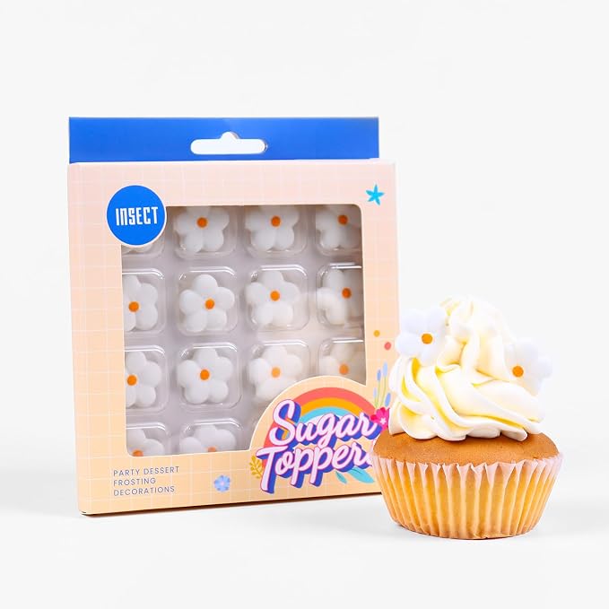 16 Pcs Edible Flowers Cake Decorations, White Sugar Flowers, Royal Icing Blossoms for Cakes, Cupcakes, Cookies, Ice Cream, and Macarons (0.87 Inch)