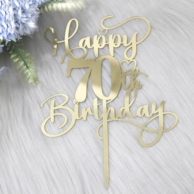 Happy 70th Birthday Cake Topper，Mirrored Gold Acrylic Birthday Topper for Cheers to 70 Years Birthday/Anniversary Party Decoration Ideas, Perfect Keepsake for your family and friends(70th)